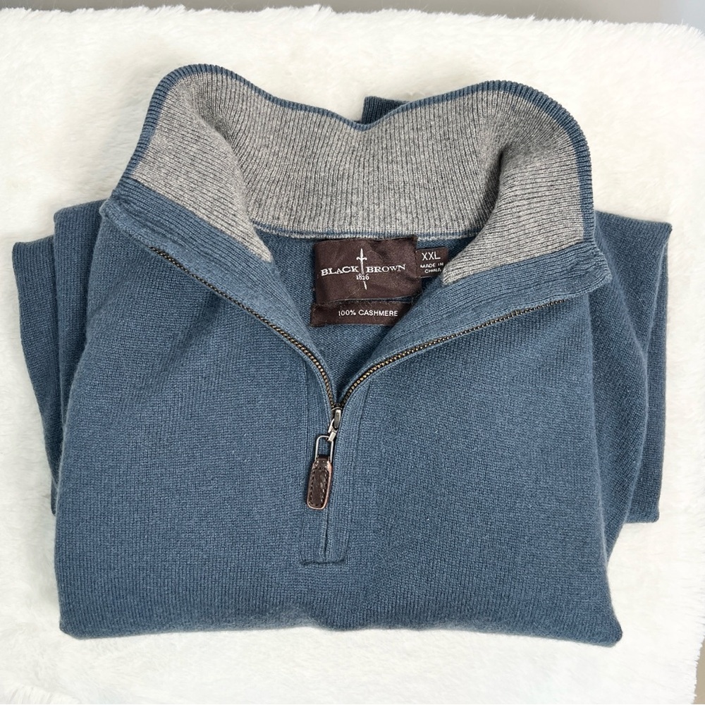 Men's Black Brown 1826 Quarter Zip 100% Cashmere Sweater Sz XXL